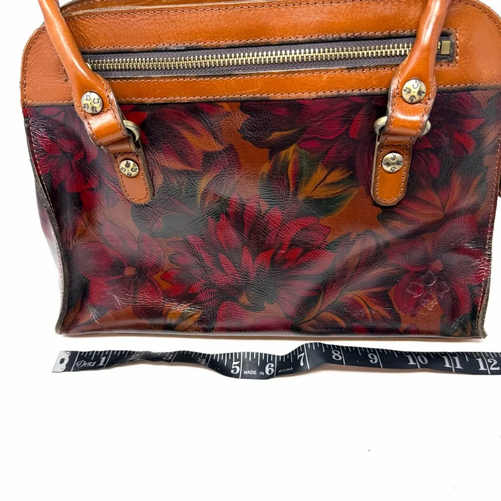 Patricia Nash Calvi Satchel Bag English Rustic Mums Leather Floral Square Brown
